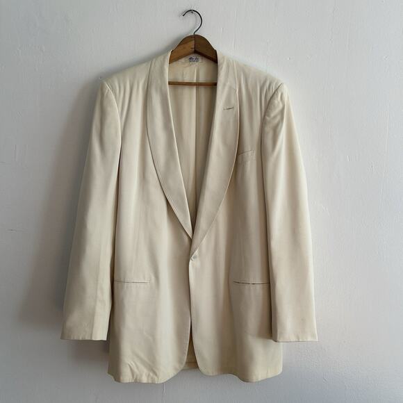 Vintage 1960s After Six Ivory Shawl Collar Dinner Tuxedo Jacket Wool Gab 39 Long